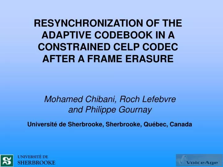 resynchronization of the adaptive codebook in a constrained celp codec after a frame erasure