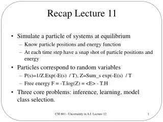 Recap Lecture 11