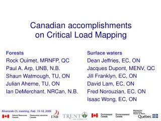 Canadian accomplishments on Critical Load Mapping