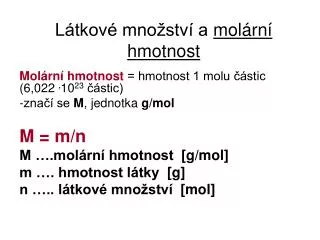 l tkov mno stv a mol rn hmotnost