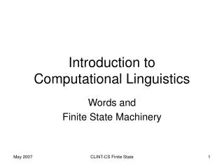 Introduction to Computational Linguistics