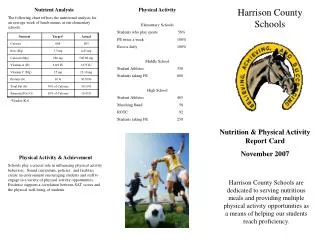 Nutrition &amp; Physical Activity Report Card November 2007