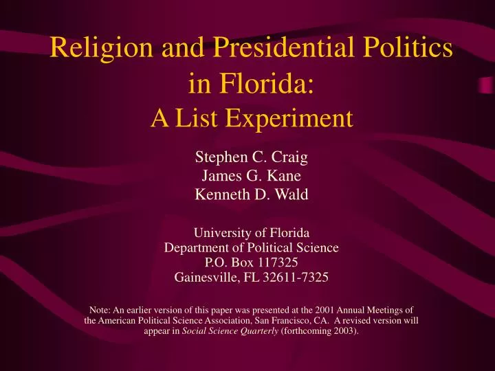 religion and presidential politics in florida a list experiment