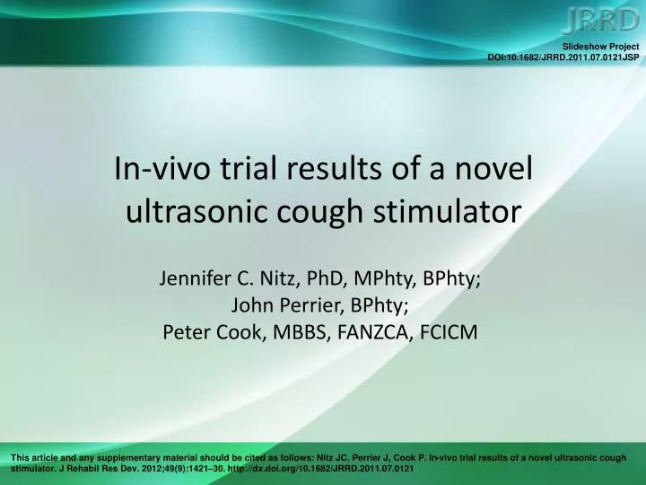 in vivo trial results of a novel ultrasonic cough stimulator