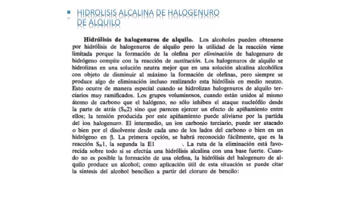 hidrolisis alcalina de halogenuro de alquilo