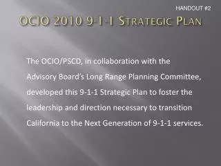 OCIO 2010 9-1-1 Strategic Plan