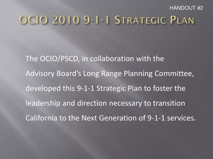 ocio 2010 9 1 1 strategic plan