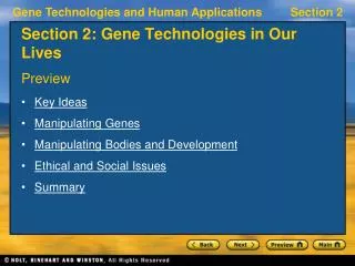 Section 2: Gene Technologies in Our Lives