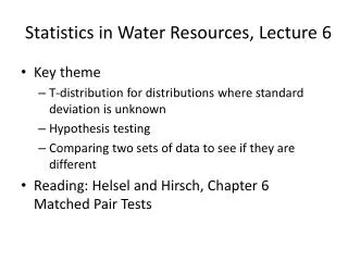Statistics in Water Resources, Lecture 6