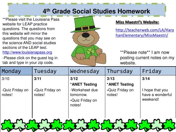 4th grade social studies homework