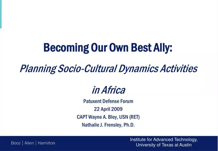 becoming our own best ally planning socio cultural dynamics activities in africa