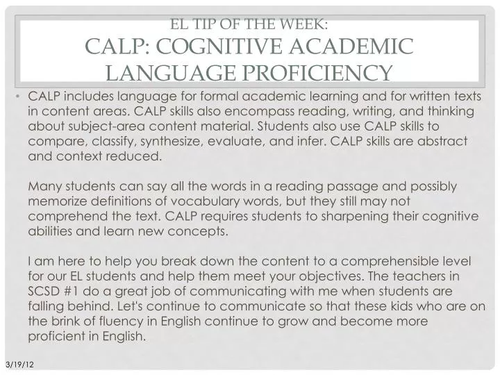 el tip of the week calp cognitive academic language proficiency
