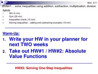 Agenda WU (5 min) Quiz (20 min) Inequalities charts (15 min)