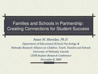 Families and Schools in Partnership: Creating Connections for Student Success