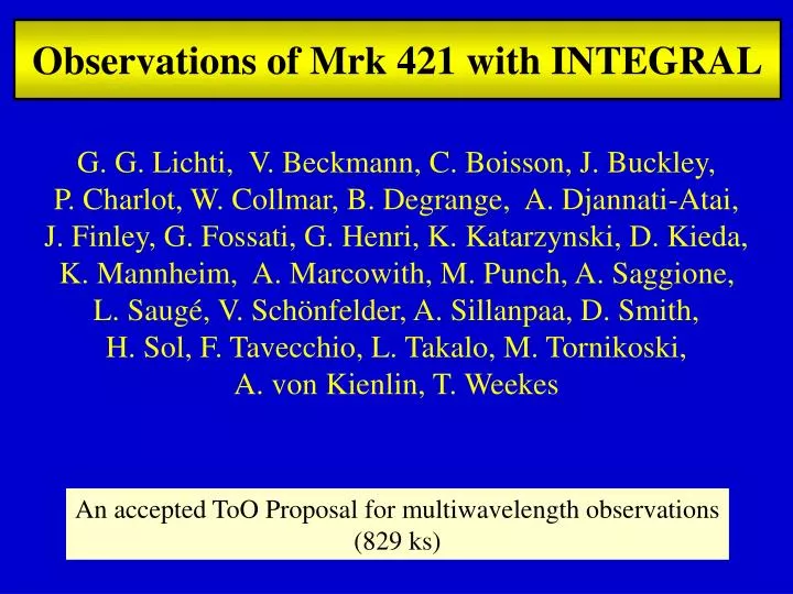 observations of mrk 421 with integral