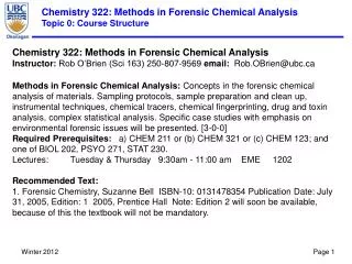 Chemistry 322: Methods in Forensic Chemical Analysis