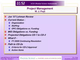 Project Management W. J. Foyt