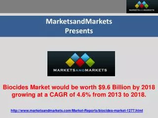 Biocides Market would be worth $9.6 Billion by 2018 growing