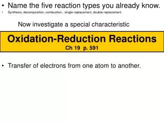 Oxidation-Reduction Reactions Ch 19 p. 591
