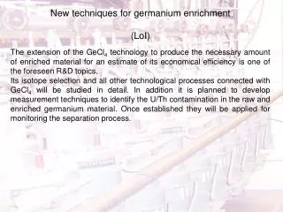 New techniques for germanium enrichment (LoI)