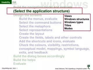 Build the navigation model and evaluate (Select the application structure) Design the screens