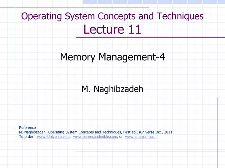 operating system concepts and techniques lecture 11