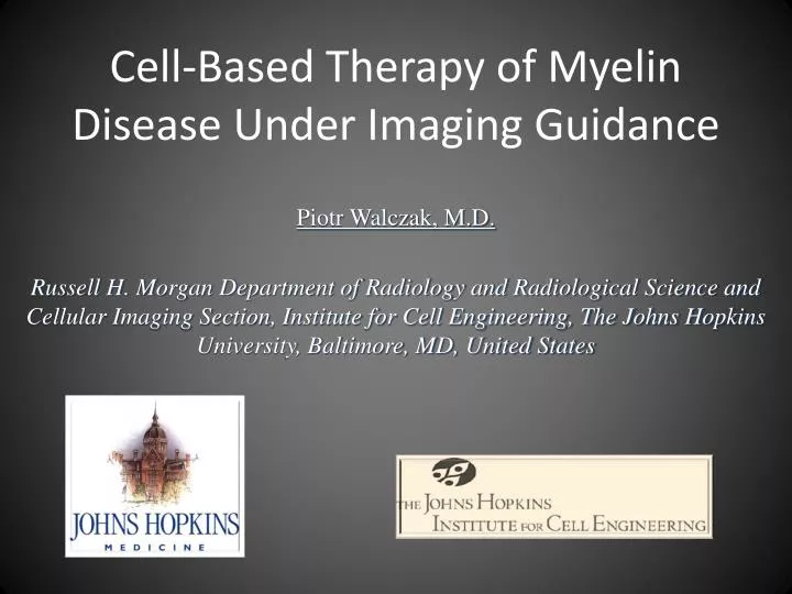 cell based therapy of myelin disease under imaging guidance