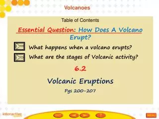 Table of Contents Essential Question : How Does A Volcano Erupt?