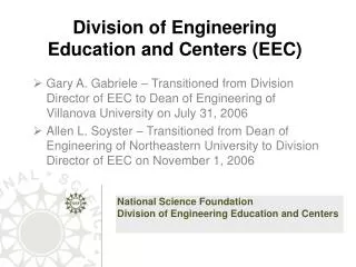 Division of Engineering Education and Centers (EEC)