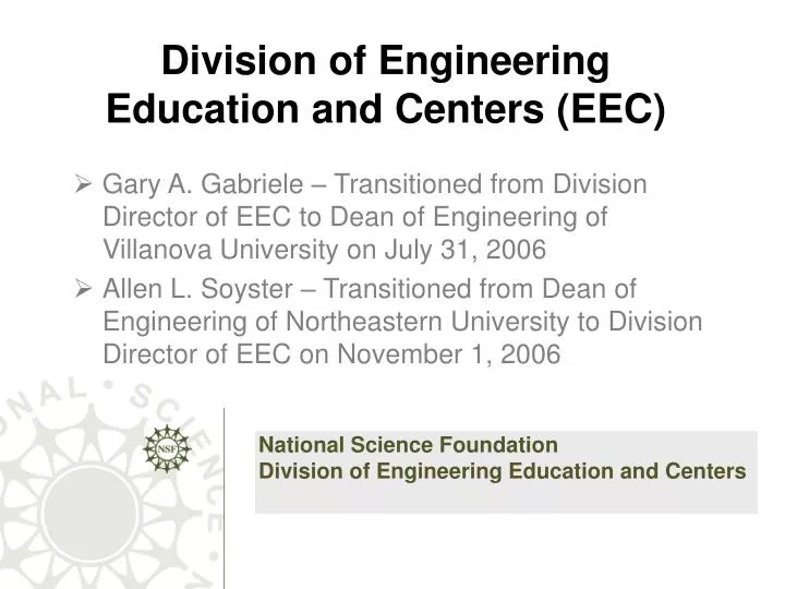 division of engineering education and centers eec