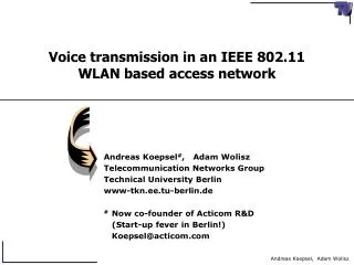 Voice transmission in an IEEE 802.11 WLAN based access network