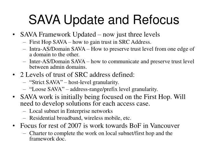 sava update and refocus