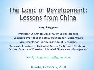 The Logic of Development: Lessons from China