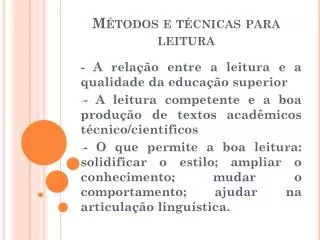 m todos e t cnicas para leitura