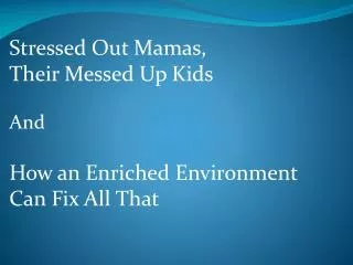 Stressed Out Mamas, Their Messed Up Kids And How an Enriched Environment Can Fix All That