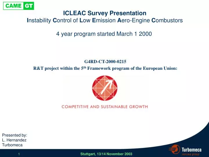 icleac survey presentation i nstability c ontrol of l ow e mission a ero engine c ombustors