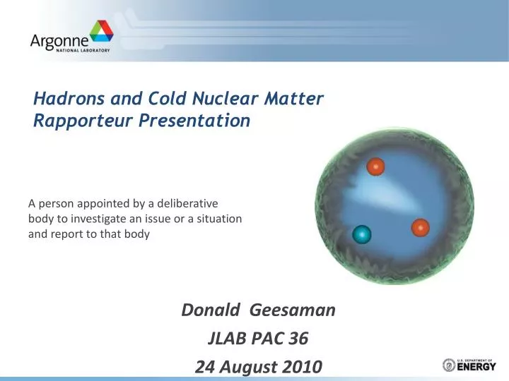 hadrons and cold nuclear matter rapporteur presentation