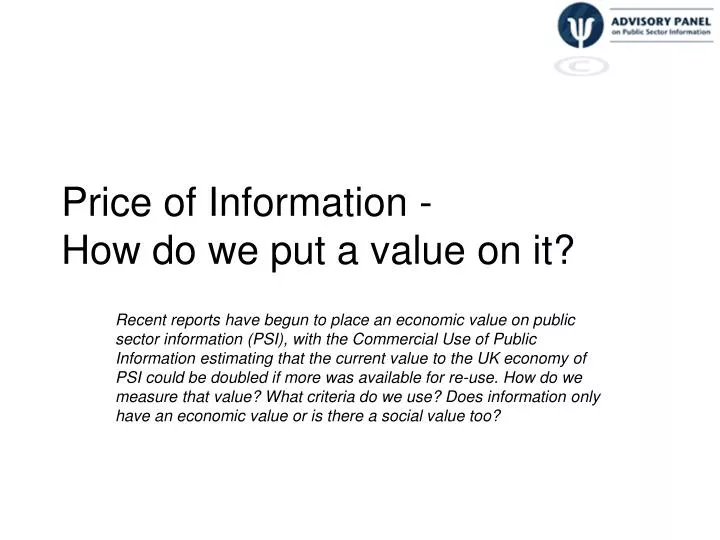 price of information how do we put a value on it