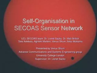 Self-Organisation in SECOAS Sensor Network