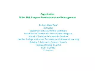Organization SESW 108: Program Development and Management