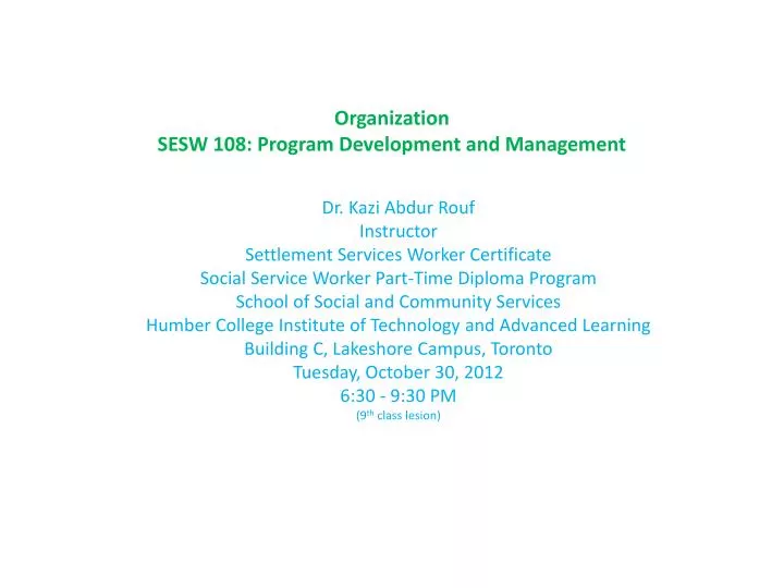 organization sesw 108 program development and management