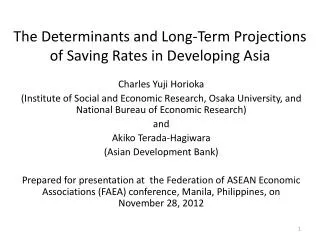 The Determinants and Long-Term Projections of Saving Rates in Developing Asia