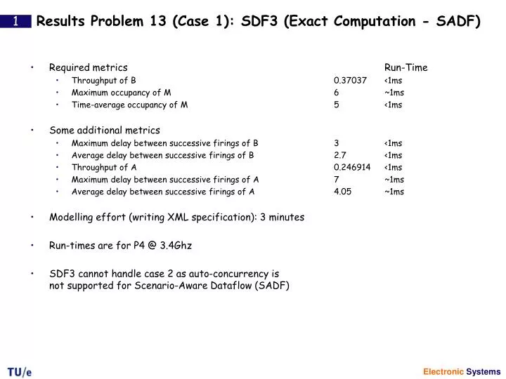 results problem 13 case 1 sdf3 exact computation sadf