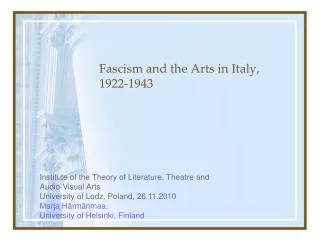 Fascism and the Arts in Italy , 1922-1943