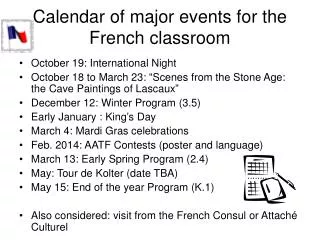 Calendar of major events for the French classroom