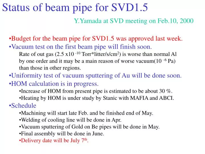 status of beam pipe for svd1 5