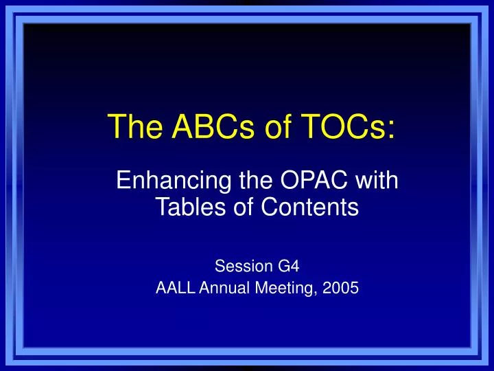 the abcs of tocs