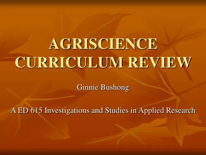 agriscience curriculum review
