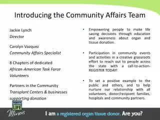 Introducing the Community Affairs Team