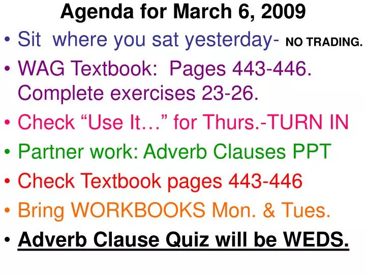 agenda for march 6 2009